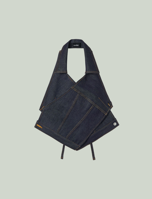 cross over denim vest / indigo