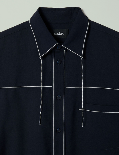 chain stitching shirt / navy