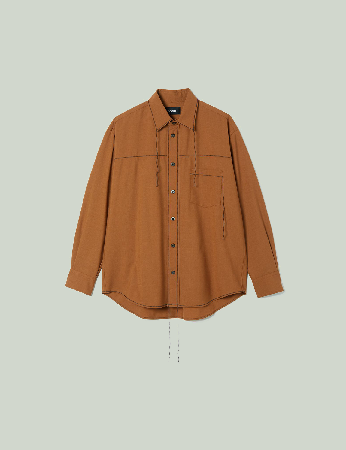 chain stitching shirt / brown