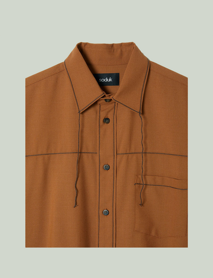 chain stitching shirt / brown