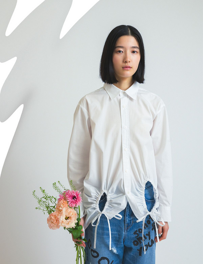 asymmetry gathered shirt / white