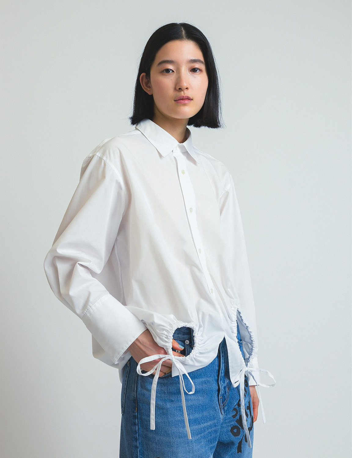 asymmetry gathered shirt / white