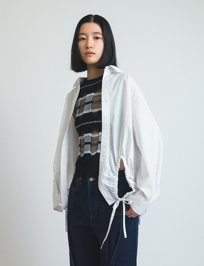 asymmetry gathered shirt / white