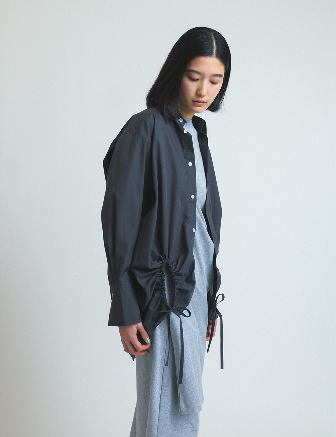 asymmetry gathered shirt / gray