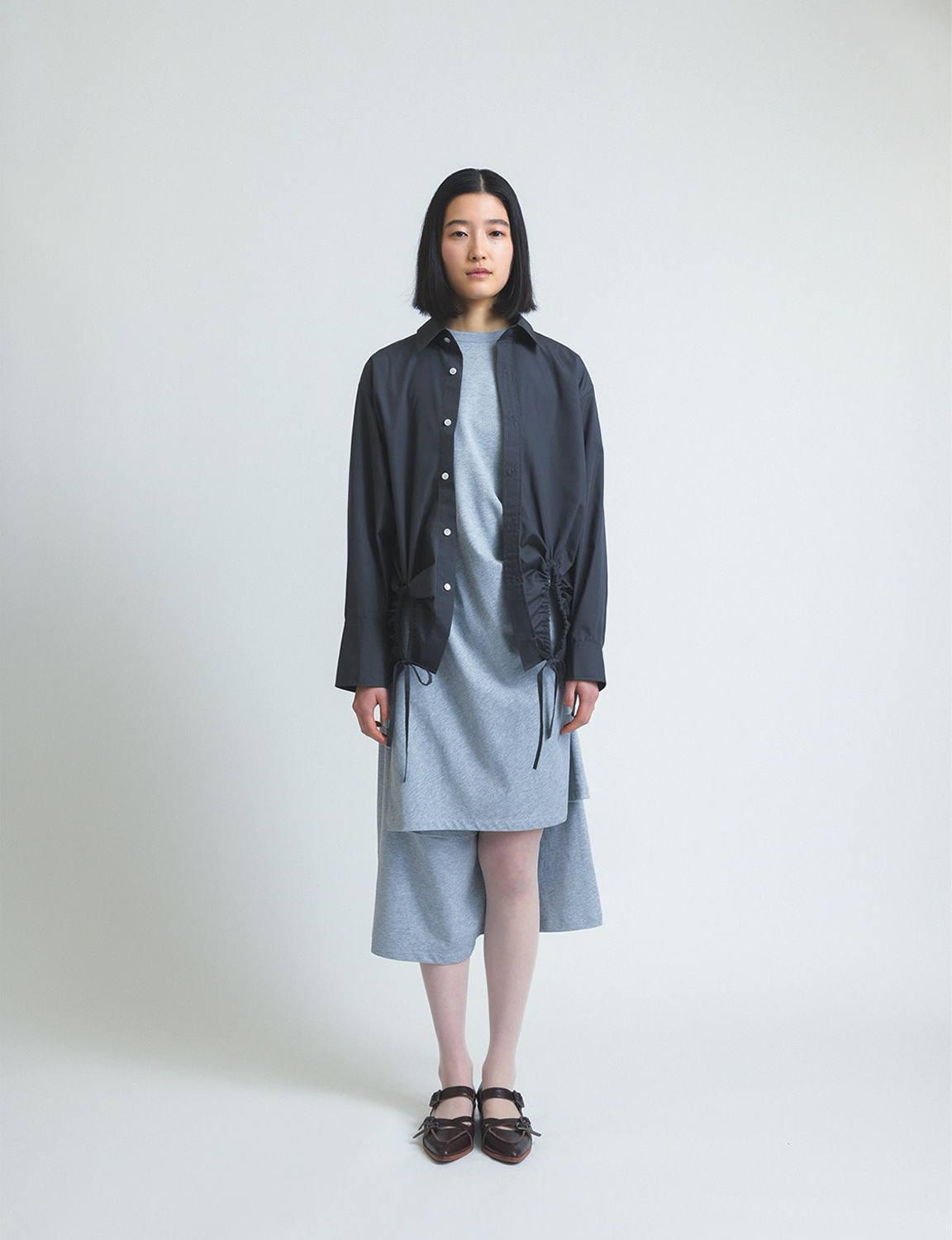 asymmetry gathered shirt / gray