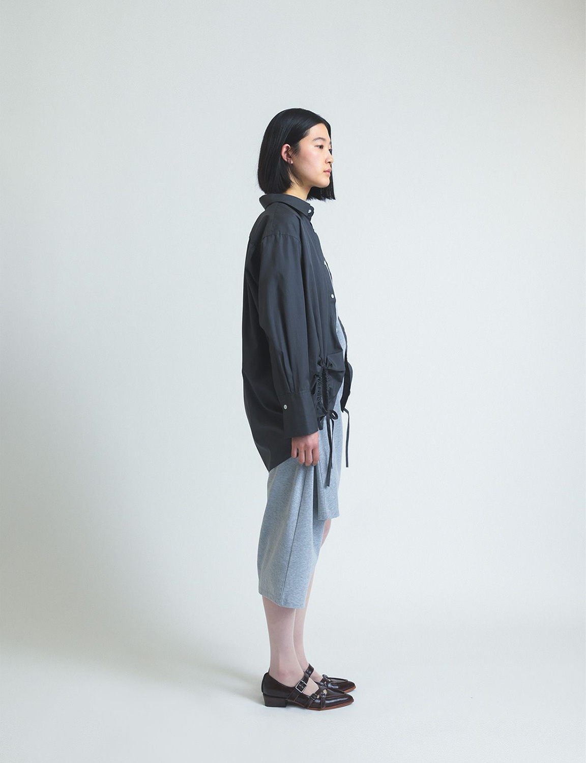 asymmetry gathered shirt / gray