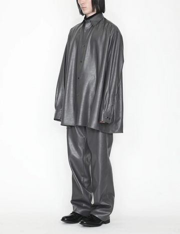 th products - Synthetic Leather Oversized Shirt / black – The 