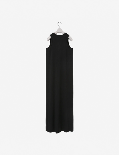 Pleats Knitted No Sleeve Dress / black