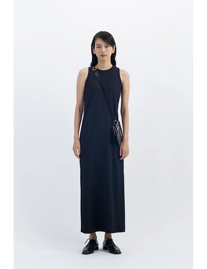 Pleats Knitted No Sleeve Dress / black