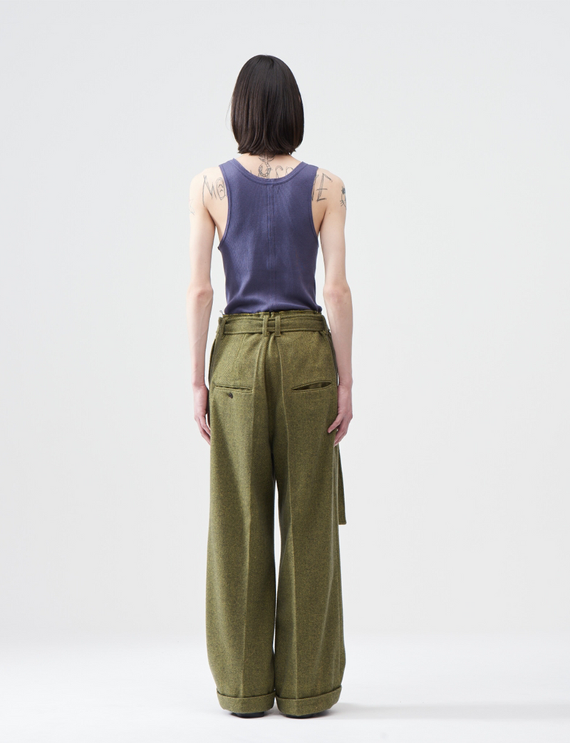 Herring Bone Wool Wide Pants – Lime