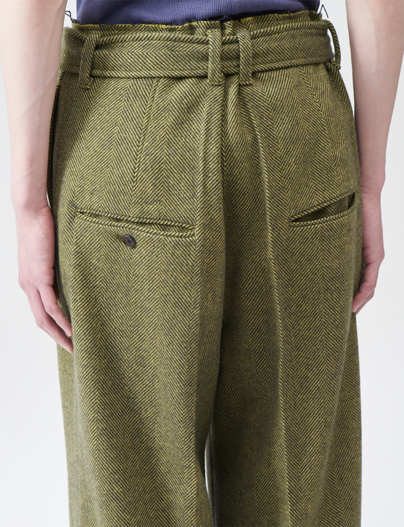 Herring Bone Wool Wide Pants – Lime