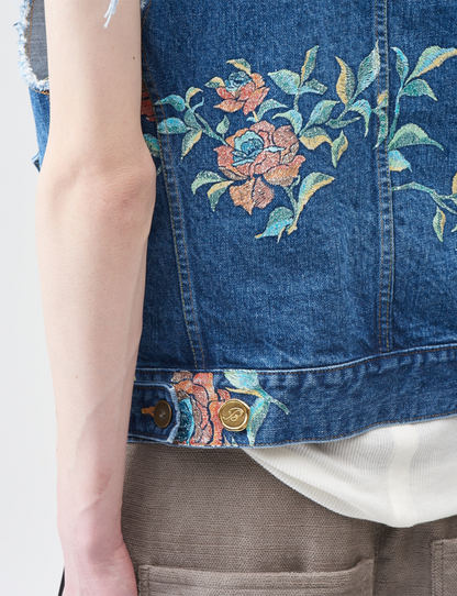 Flower Pattern denim vest – Indigo