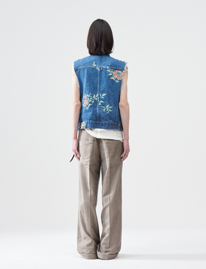 Flower Pattern denim vest – Indigo