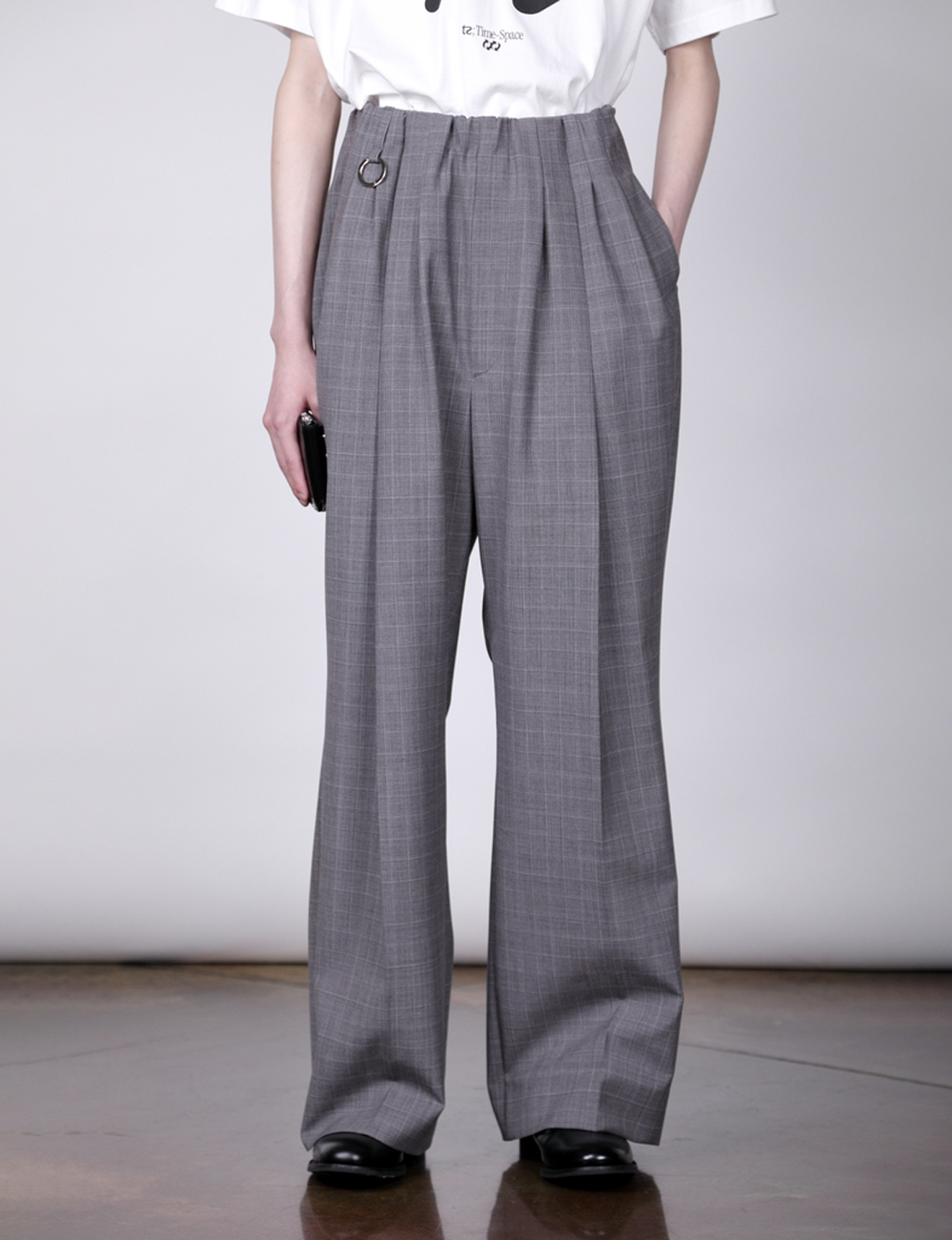 Waist Gathered Wide Pants / check