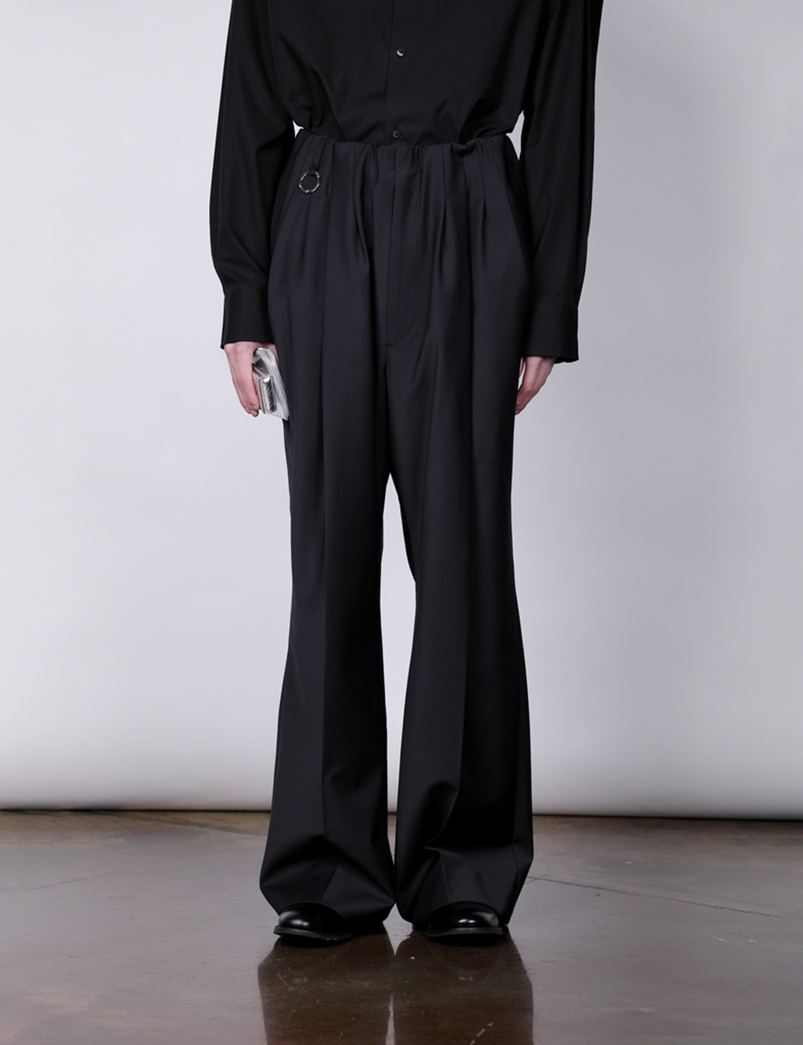 Waist Gathered Wide Pants / black