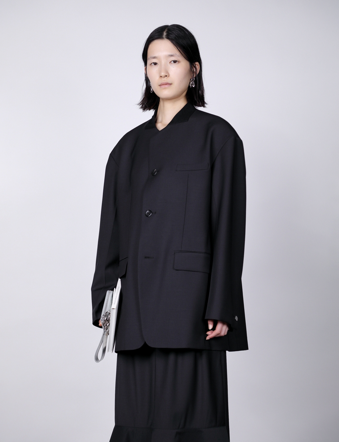 Collarless Oversized Jacket / black