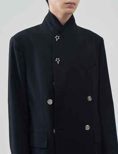 Cotton-Wool Double-Breasted Jacket – Black