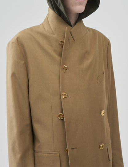 Cotton-Wool Double-Breasted Jacket – Beige