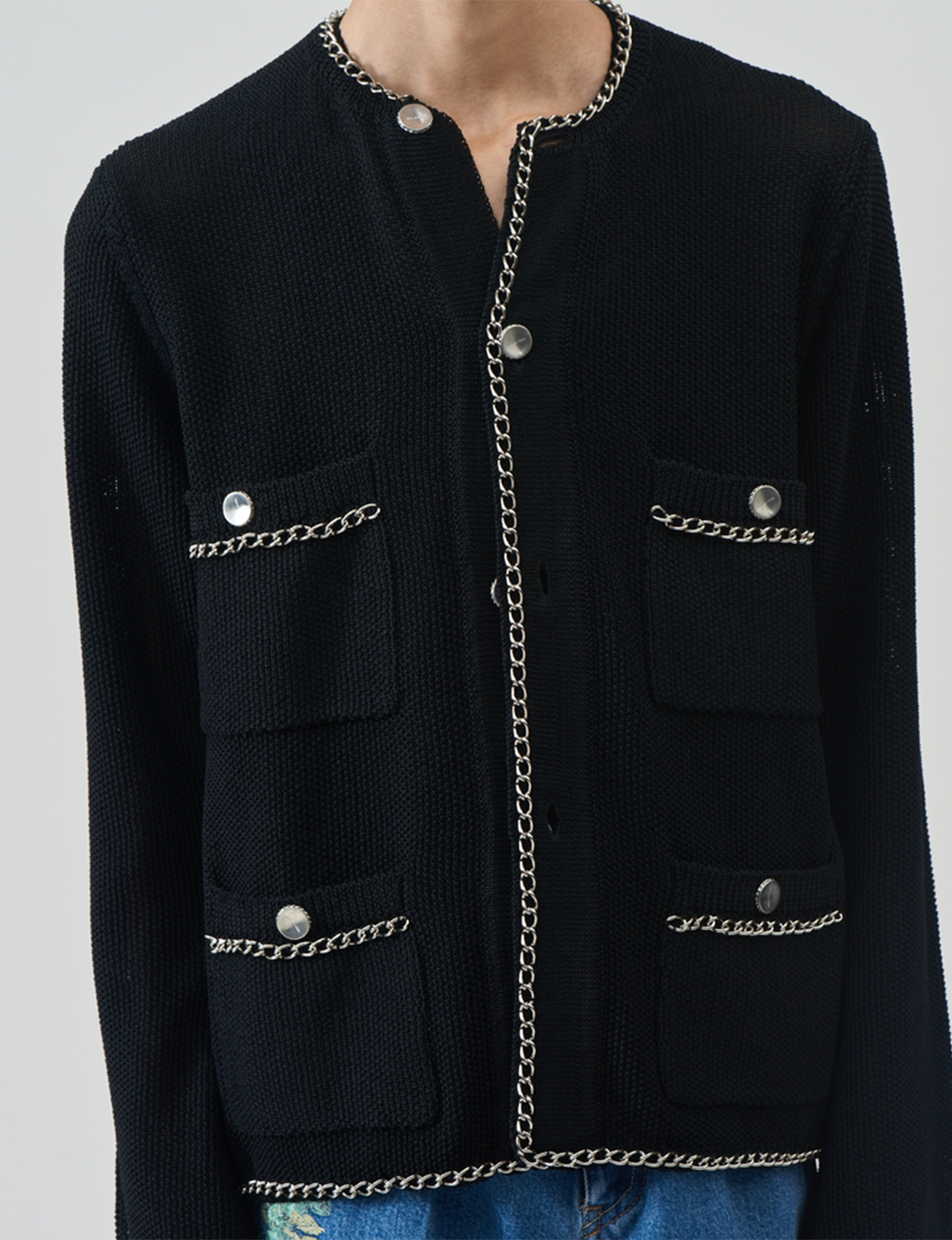 Chain Knit Cardigan – Black