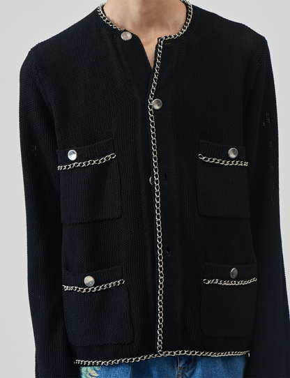 Chain Knit Cardigan – Black