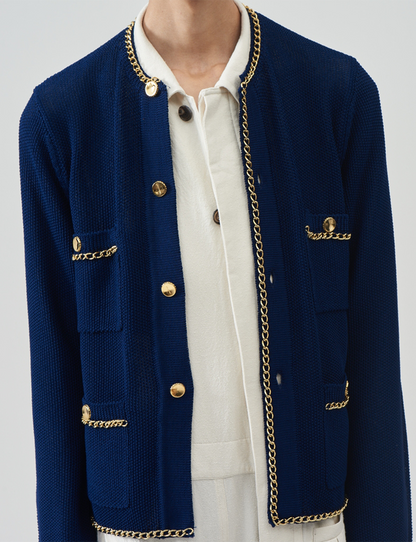 Chain Knit Cardigan – Navy