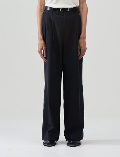 Wool Tropical Wide Trousers – Black