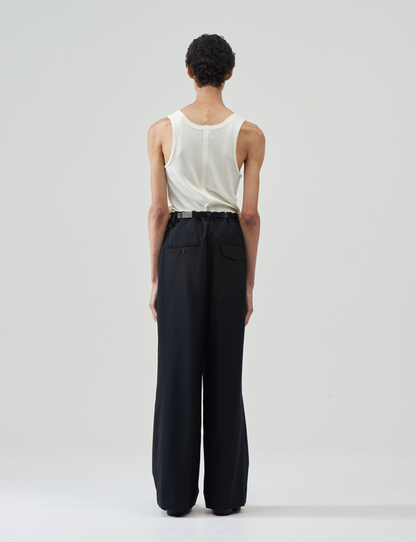 Wool Tropical Wide Trousers – Black