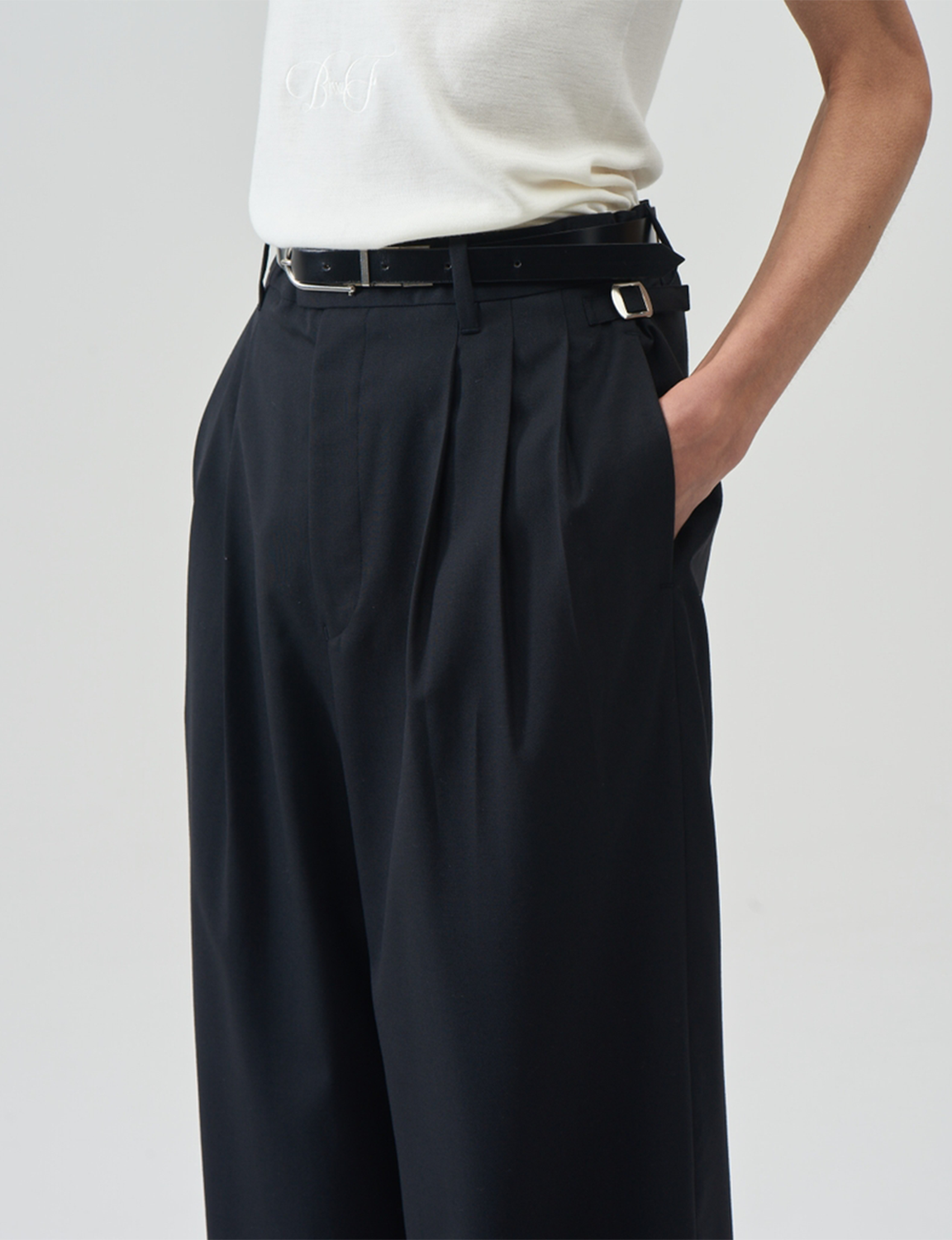 Wool Tropical Wide Trousers – Black