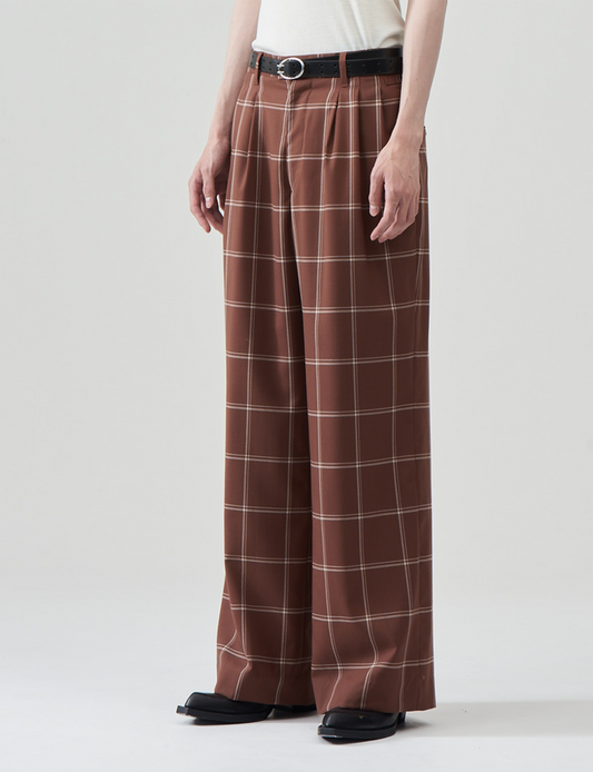 Wool Tropical Wide Trousers – Brown