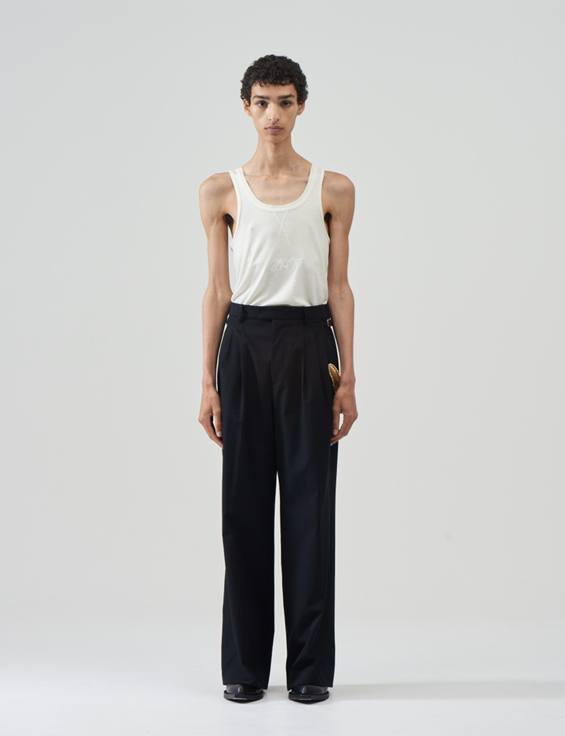 Cotton Wool Wide Trousers – Black