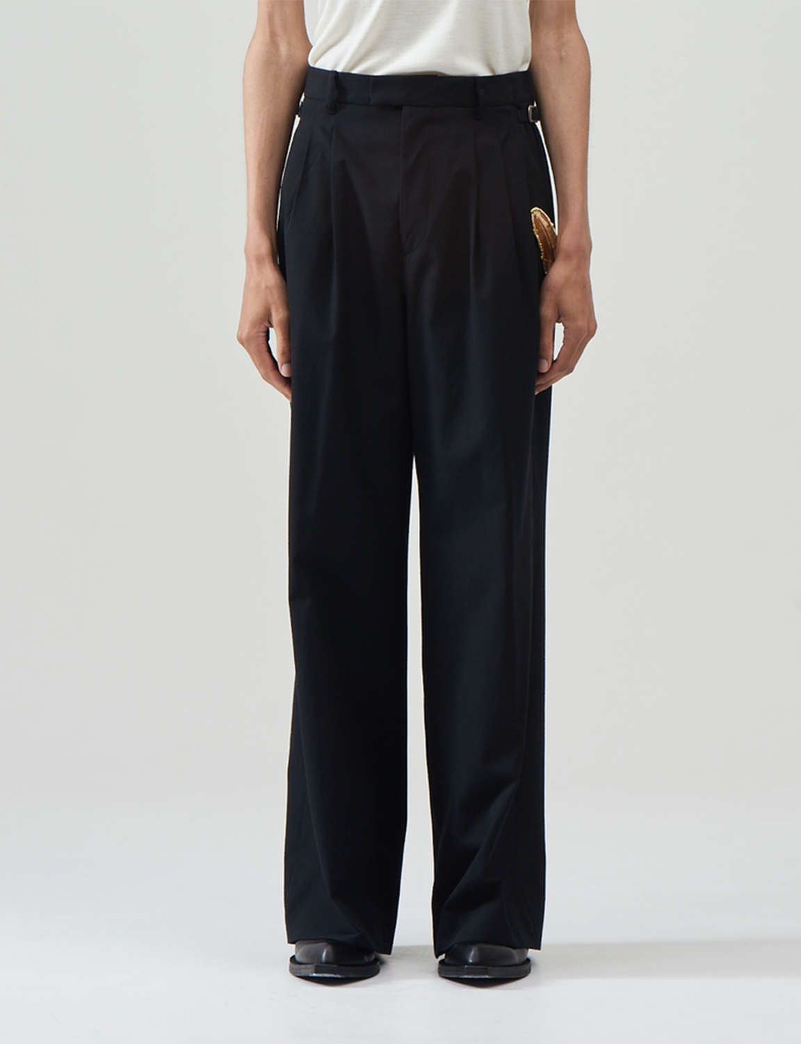 Cotton Wool Wide Trousers – Black