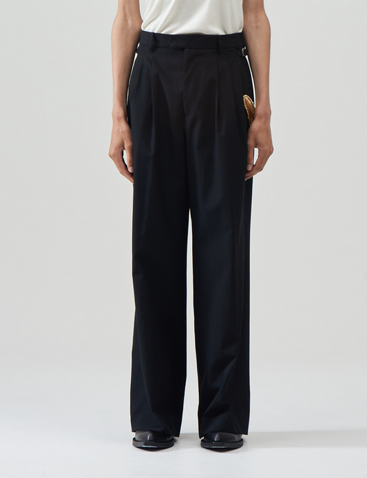 Cotton Wool Wide Trousers – Black