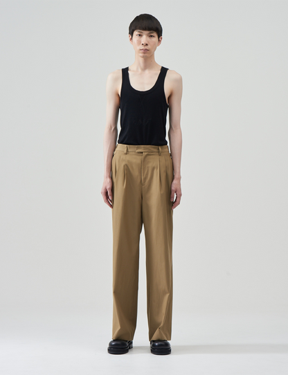 Cotton Wool Wide Trousers – Beige