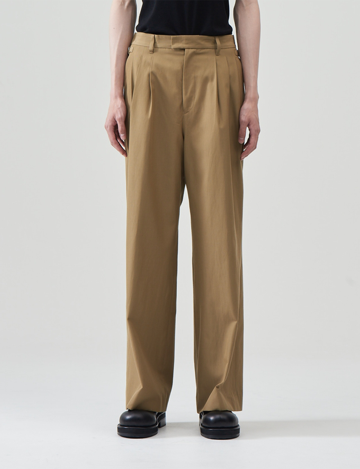 Cotton Wool Wide Trousers – Beige