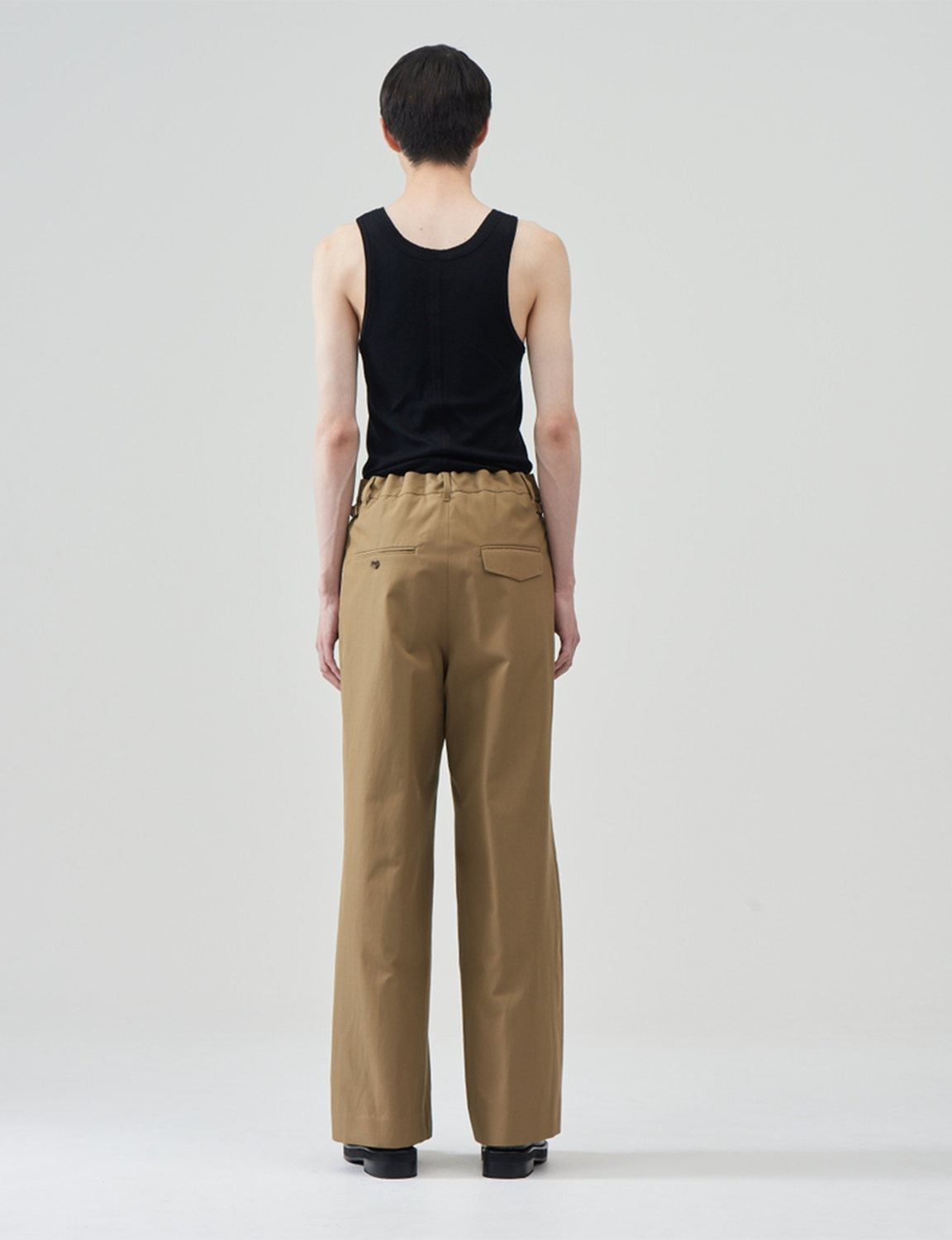 Cotton Wool Wide Trousers – Beige