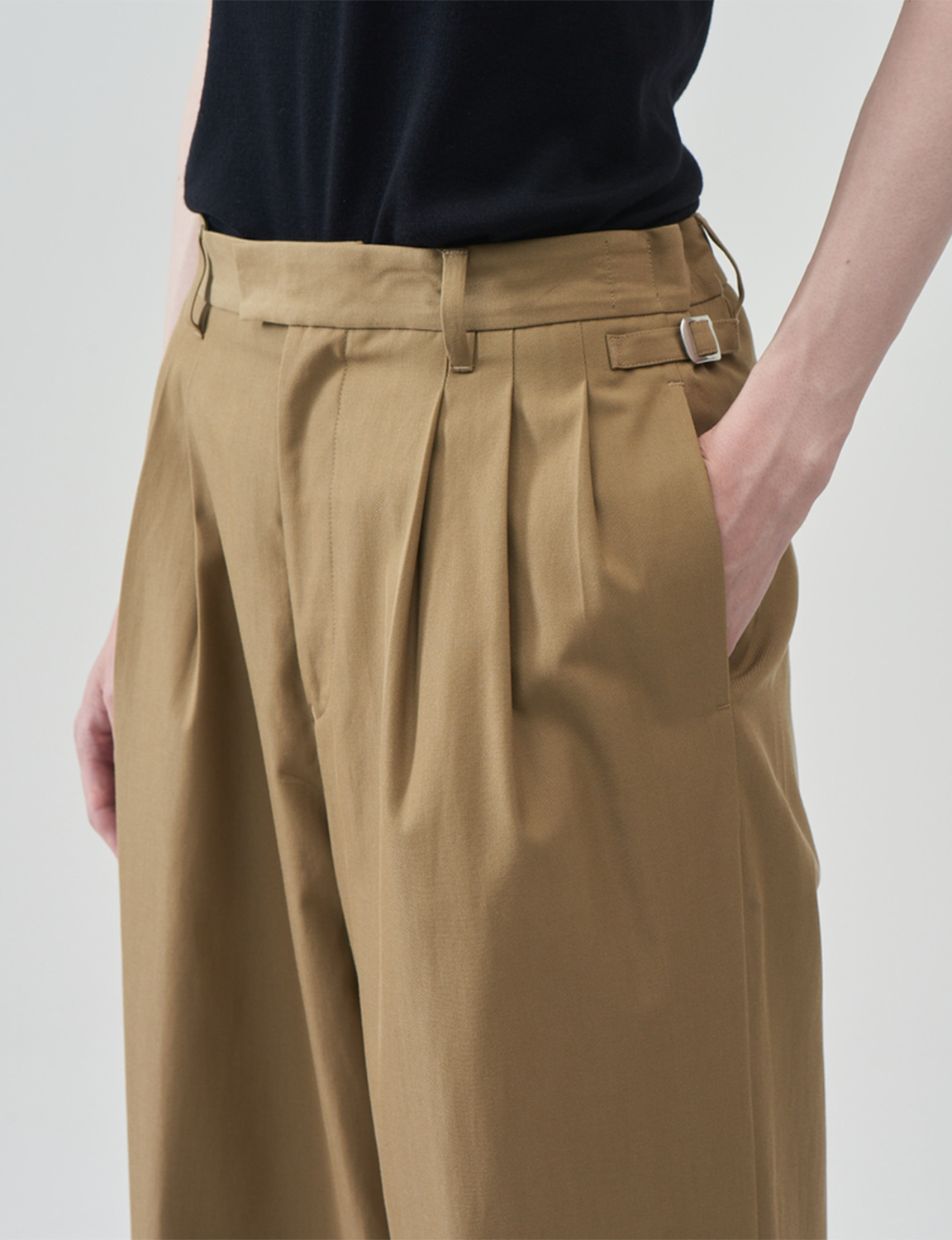 Cotton Wool Wide Trousers – Beige