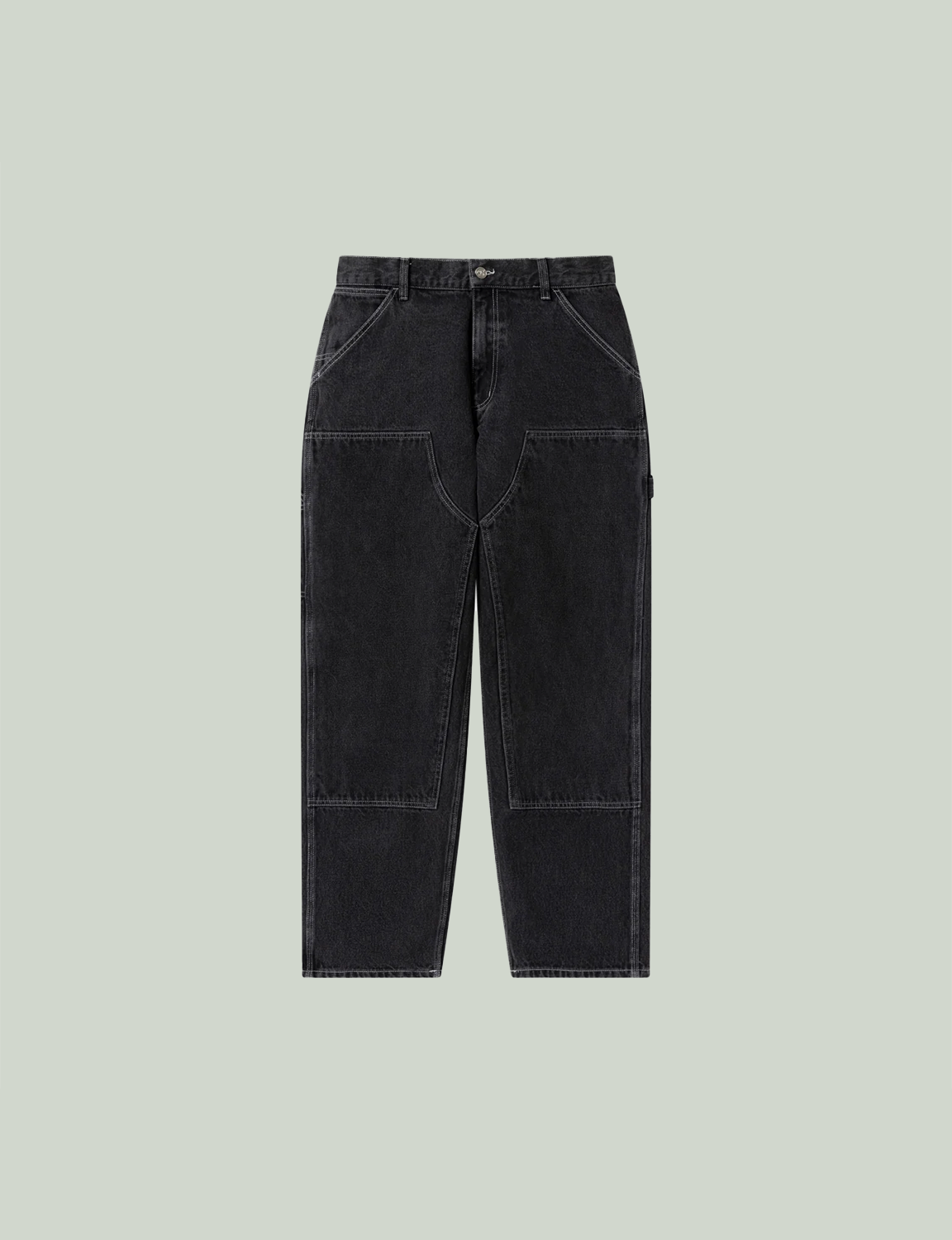 B EMBLEM DOUBLE KNEE DENIM PANTS