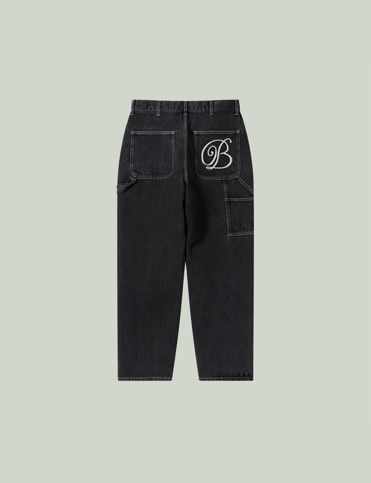 B EMBLEM DOUBLE KNEE DENIM PANTS