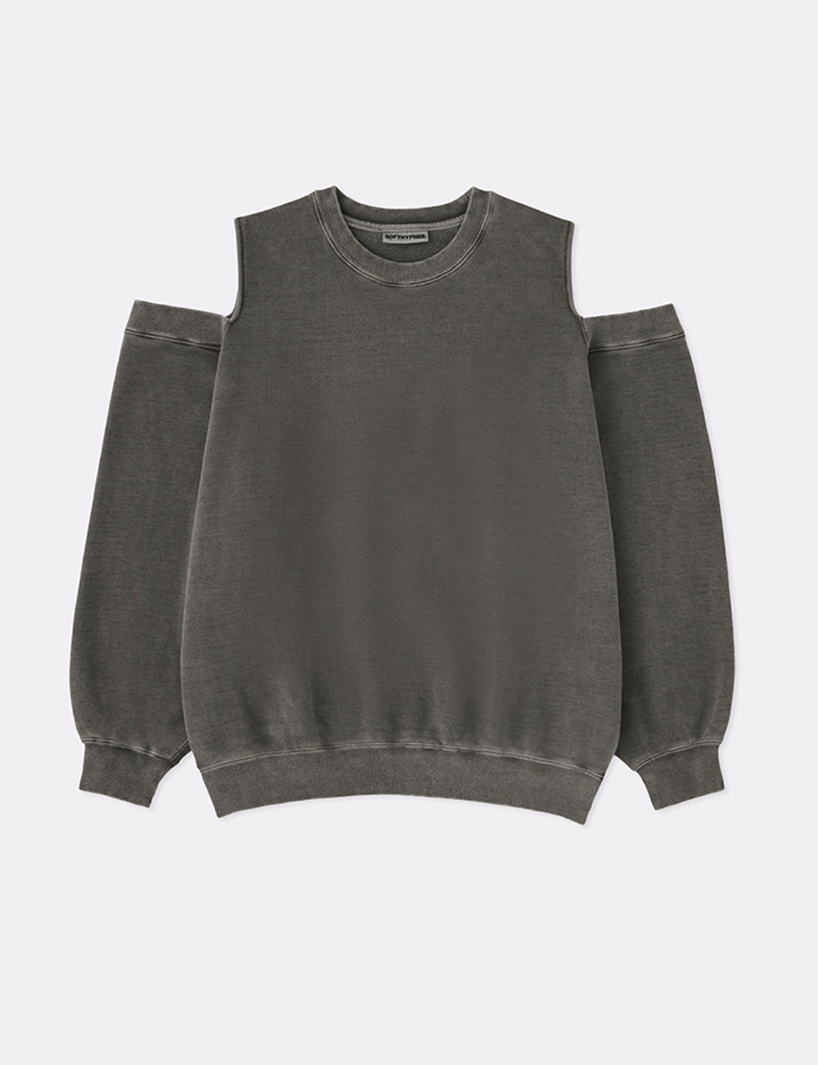 PIGMENT DYED OPEN SHOULDER CREW NECK SWEAT