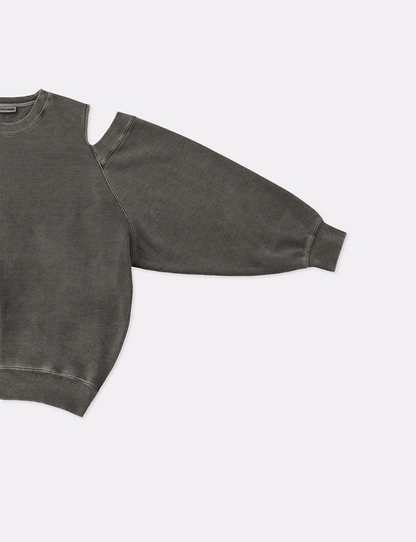 PIGMENT DYED OPEN SHOULDER CREW NECK SWEAT