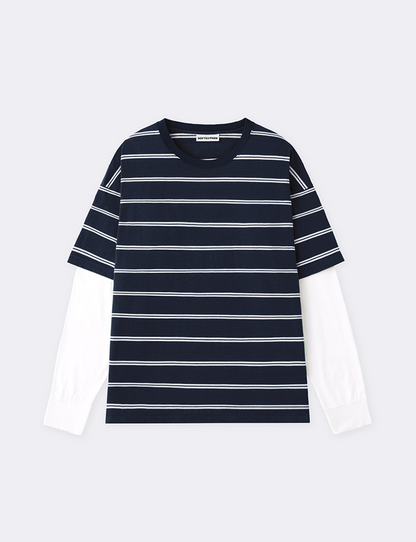 BORDER STRIPE LAYERED SLEEVE L/S TEE