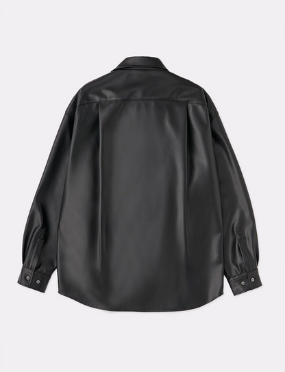 FAUX LEATHER DOUBLE FRONT PULLOVER SHIRT