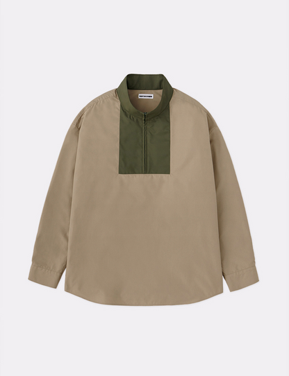 NYLON SWITCHED HALF ZIP PULLOVER SHIRT