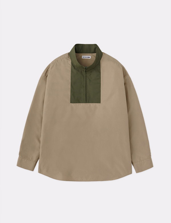 NYLON SWITCHED HALF ZIP PULLOVER SHIRT