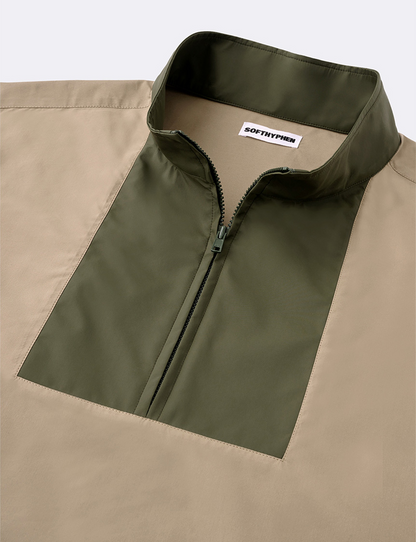 NYLON SWITCHED HALF ZIP PULLOVER SHIRT