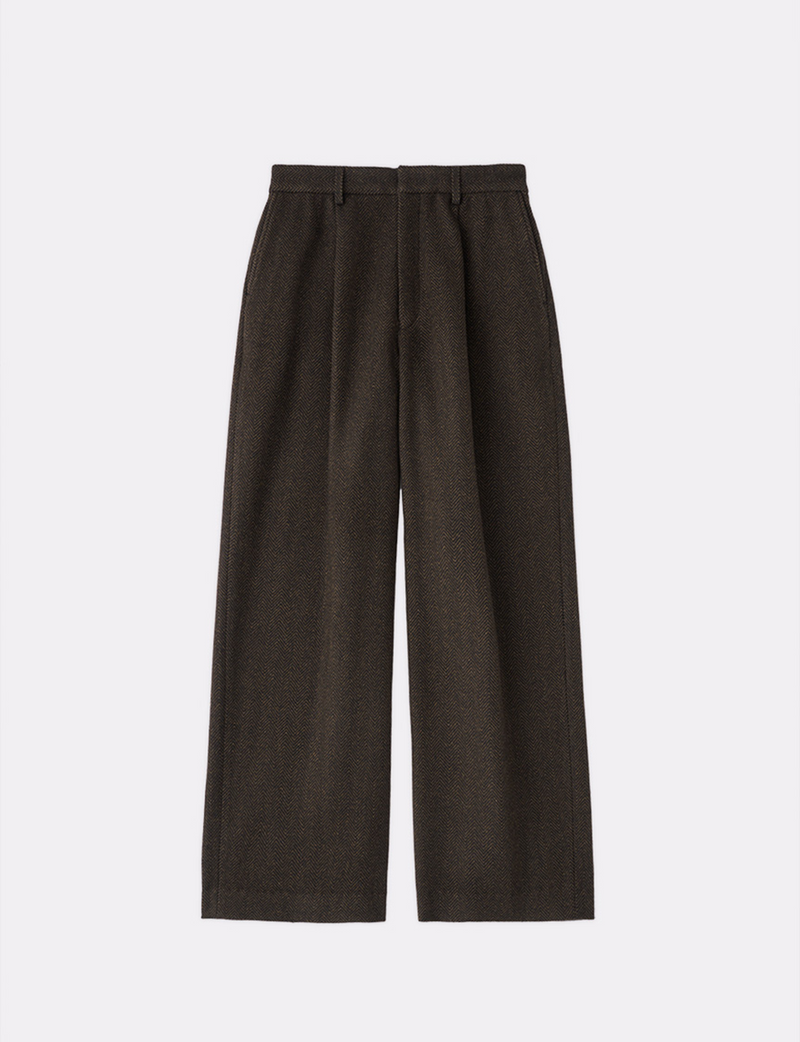 HERRINGBONE TWEED TUCKED EXTRA WIDE PANTS