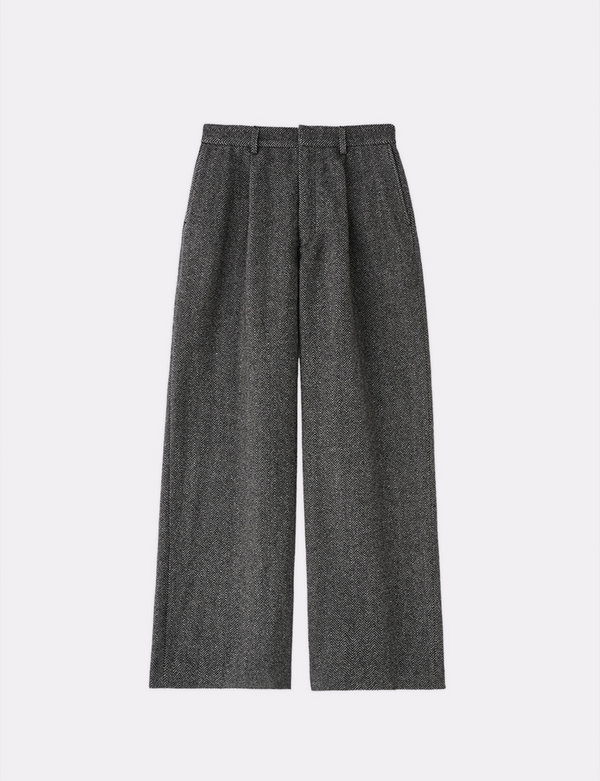 HERRINGBONE TWEED TUCKED EXTRA WIDE PANTS