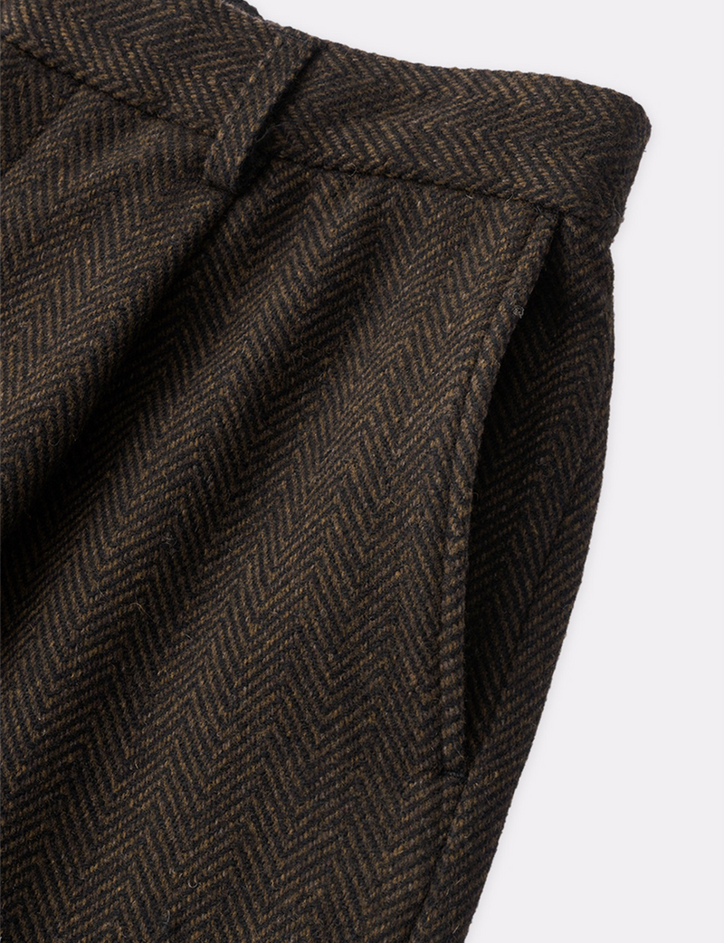 HERRINGBONE TWEED TUCKED EXTRA WIDE PANTS