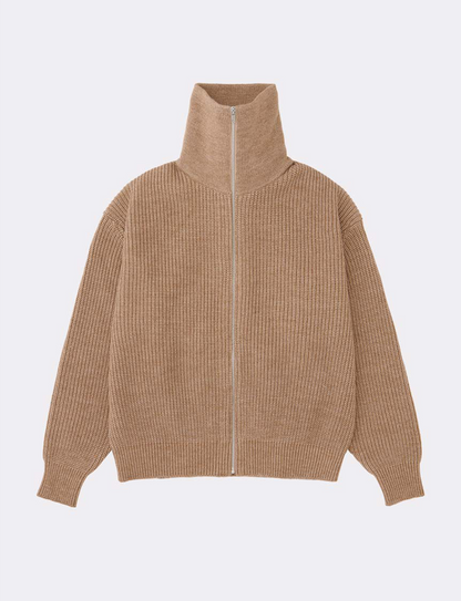 HIGH NECK FULL ZIP UP KNIT CARDIGAN