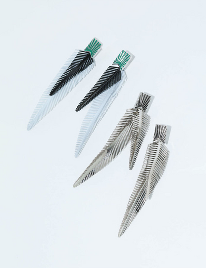 METAL FEATHER PIERCED EARRINGS